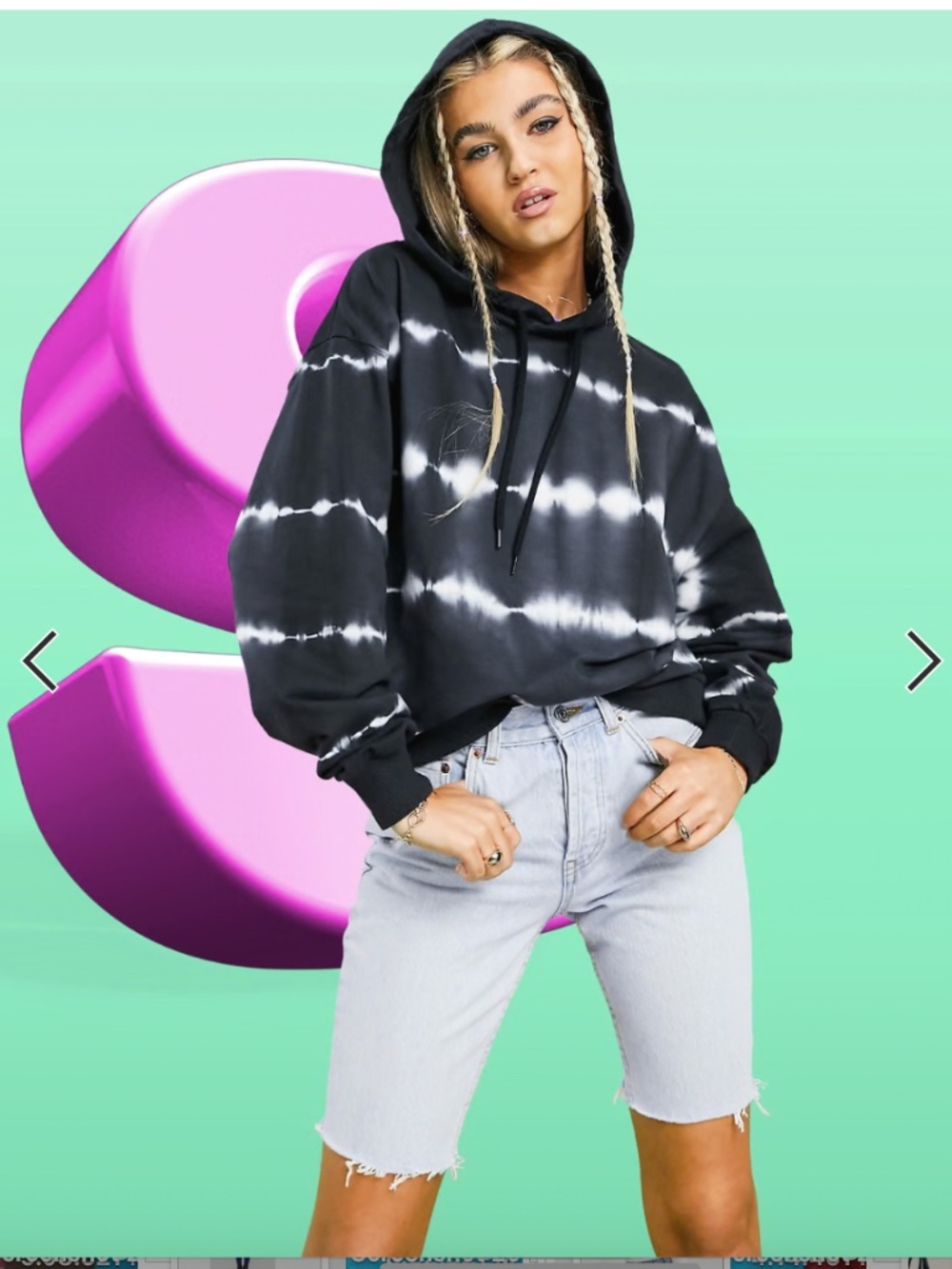 ASOS DESIGN Women's Sz 8 Oversized Hoodie in Black & White Tie Dye